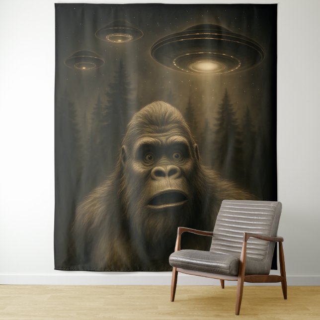 Bigfoot Sasquatch Alien UFO Funny Tapestry (In Situ)
