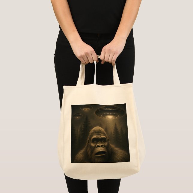 Bigfoot Sasquatch Alien UFO Funny Tote Bag (Front (Product))