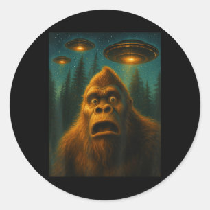 Bigfoot Sasquatch Alien Ufo Starry Night Gifts Men Classic Round Sticker