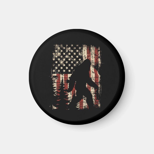 Bigfoot Sasquatch America Flag Patriotic Men Women Magnet (Front)