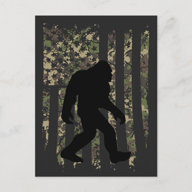 Bigfoot Sasquatch American Camouflaged USA Flag T- Postcard (Front)