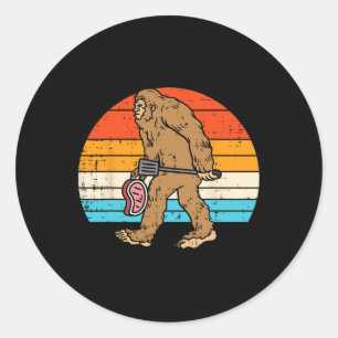 Bigfoot Sasquatch Bbq Retro Byrbecue Grilling Men  Classic Round Sticker