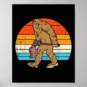 Bigfoot Sasquatch Bbq Retro Byrbecue Grilling Men Poster