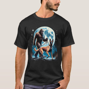 Bigfoot Sasquatch Belgian Malinois Walking Dog T-Shirt