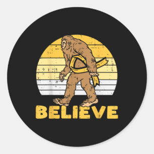 Bigfoot Sasquatch Believe Childhood Cancer Ribbon Classic Round Sticker