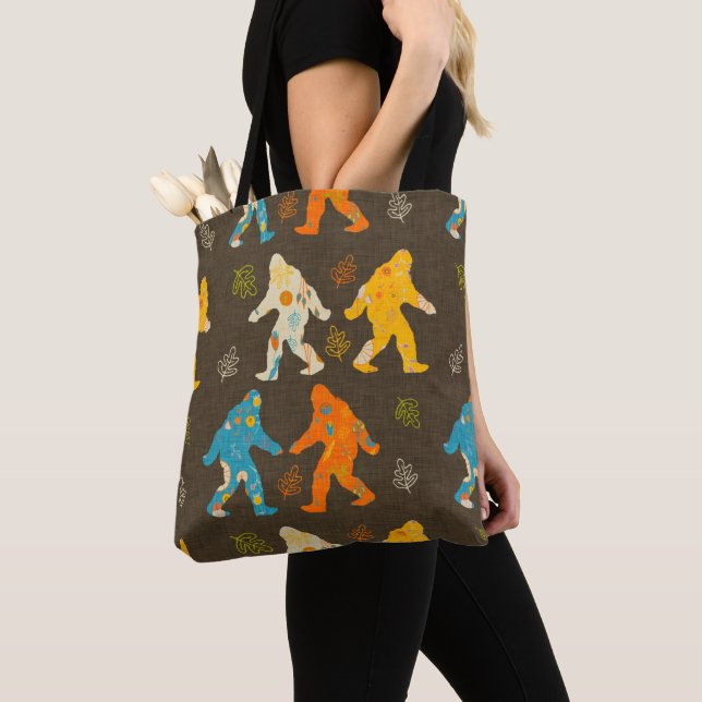 Bigfoot Sasquatch Brown Tote Bag (Close Up)