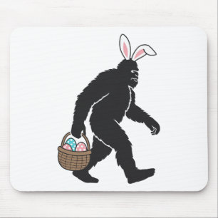 Bigfoot Sasquatch Bunny Ears Carrying Easter Egg B Mouse Pad