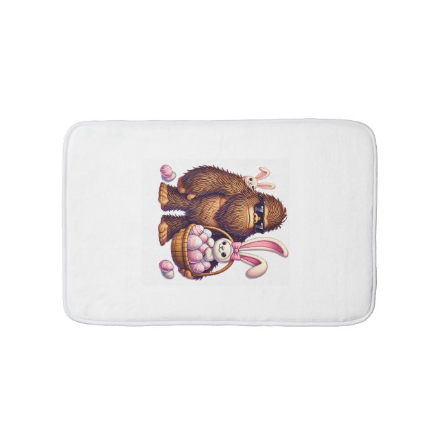 Bigfoot Sasquatch Bunny Easter Eggs Retro Men Boys Bath Mat (Front)