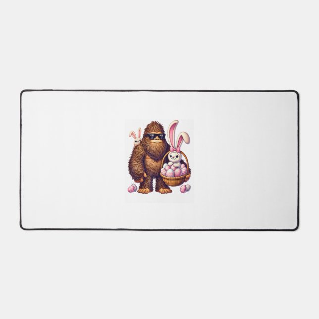 Bigfoot Sasquatch Bunny Easter Eggs Retro Men Boys Desk Mat (Front)