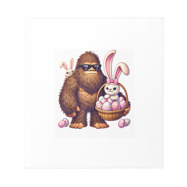 Bigfoot Sasquatch Bunny Easter Eggs Retro Men Boys Notepad (Front)