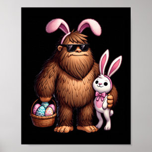Bigfoot Sasquatch Bunny Easter Eggs Retro Men Boys Poster