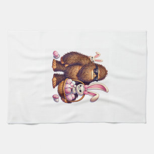 Bigfoot Sasquatch Bunny Easter Eggs Retro Men Boys Tea Towel