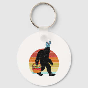 Bigfoot Sasquatch Bunny Easter Eggs Retro Men Wome Key Ring