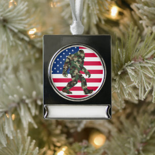 Bigfoot Sasquatch Camo     Silver Plated Banner Ornament