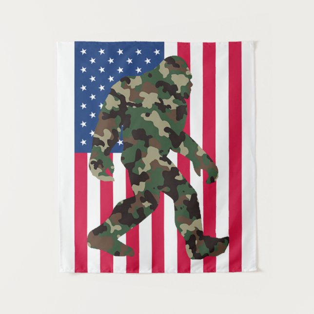 Bigfoot Sasquatch Camo Tapestry (Front)