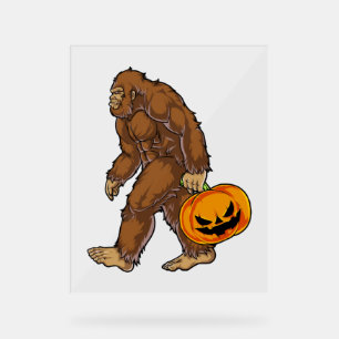 Bigfoot Sasquatch Carrying Scary Pumpkin T shirt Acrylic Sign