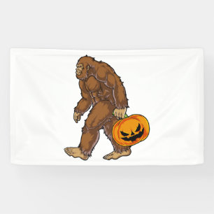 Bigfoot Sasquatch Carrying Scary Pumpkin T shirt Banner