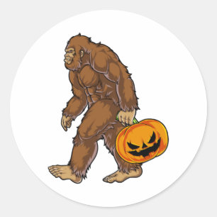 Bigfoot Sasquatch Carrying Scary Pumpkin T shirt Classic Round Sticker