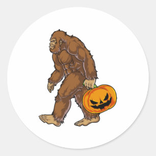 Bigfoot Sasquatch Carrying Scary Pumpkin T shirt Classic Round Sticker