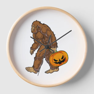 Bigfoot Sasquatch Carrying Scary Pumpkin T shirt Clock