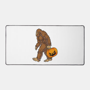 Bigfoot Sasquatch Carrying Scary Pumpkin T shirt Desk Mat