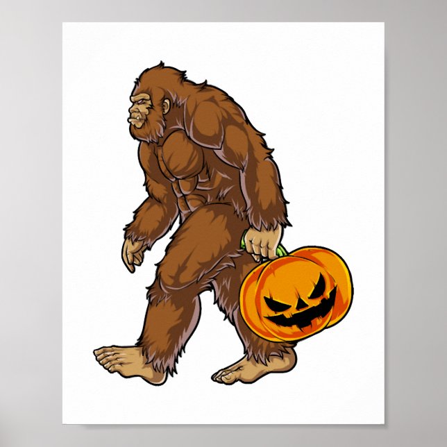 Bigfoot Sasquatch Carrying Scary Pumpkin T shirt Poster (Front)