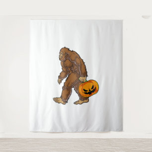 Bigfoot Sasquatch Carrying Scary Pumpkin T shirt Tapestry