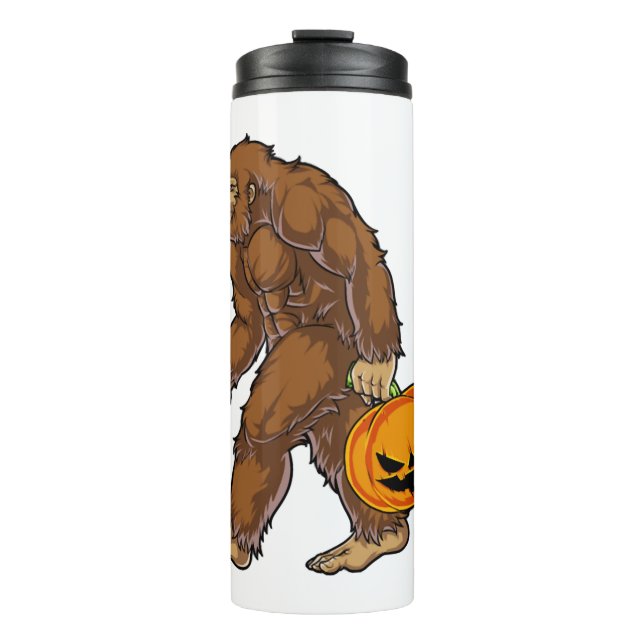 Bigfoot Sasquatch Carrying Scary Pumpkin T shirt Thermal Tumbler (Front)