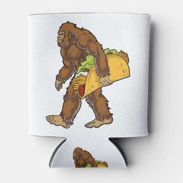 Bigfoot Sasquatch Carrying Taco Can Cooler (Front)