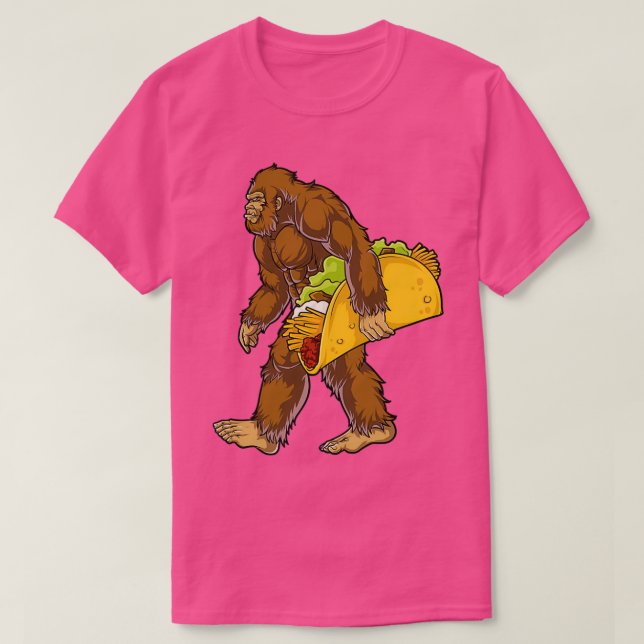 Bigfoot Sasquatch Carrying Taco Funny Camping T-Shirt (Design Front)