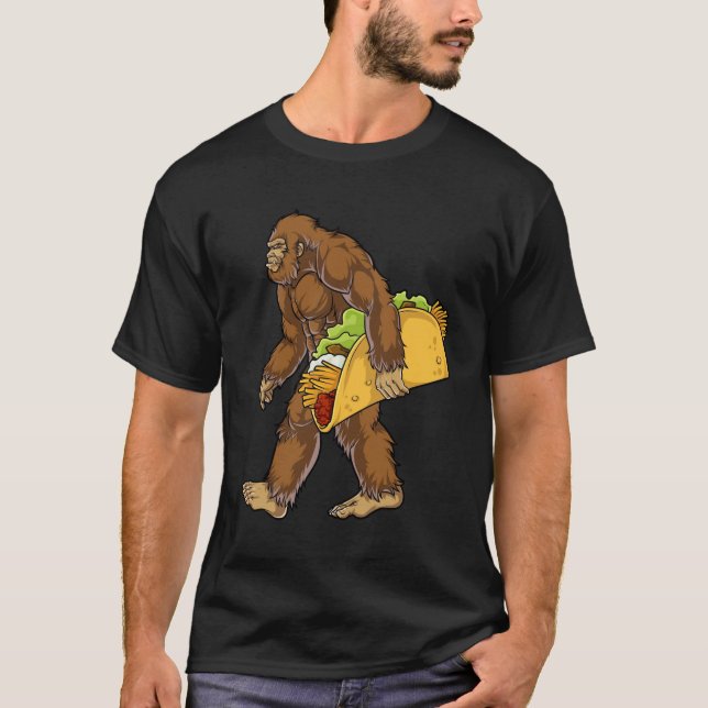 Bigfoot Sasquatch Carrying Taco T-Shirt (Front)