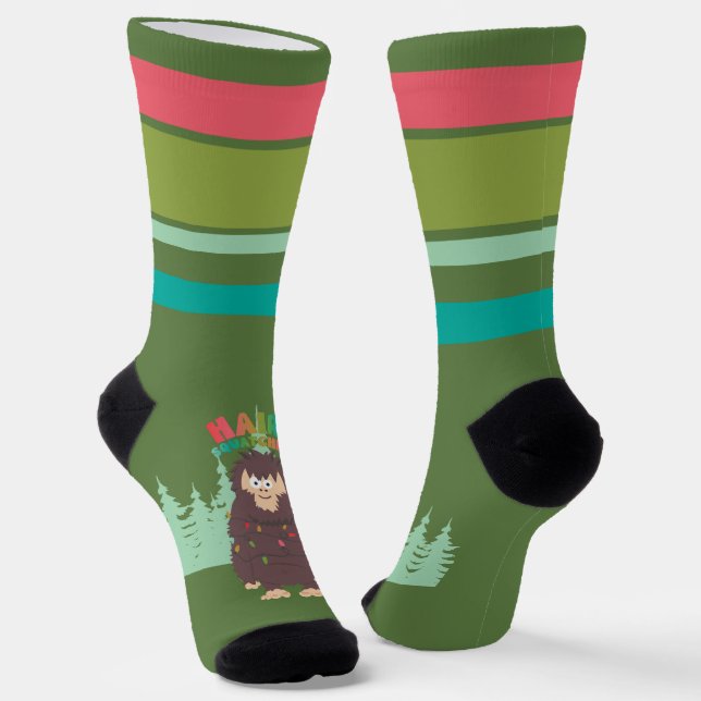 Bigfoot Sasquatch Christmas Crew Socks (Angled)