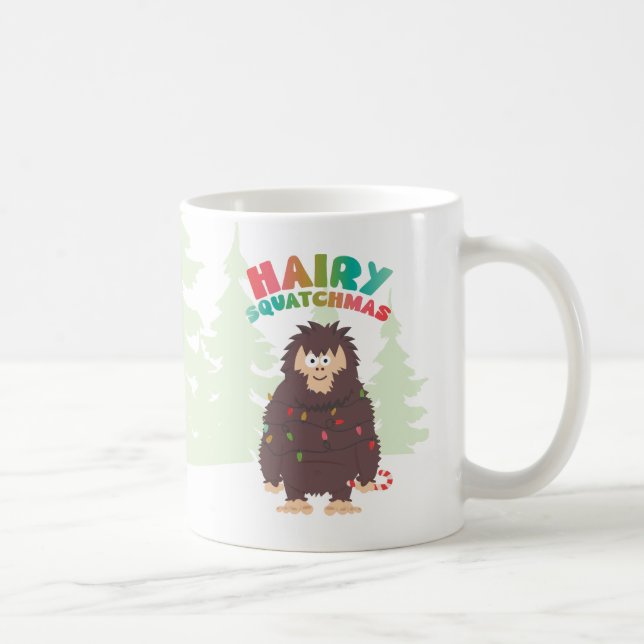 Bigfoot Sasquatch Christmas Flat Holiday Card Coffee Mug (Right)