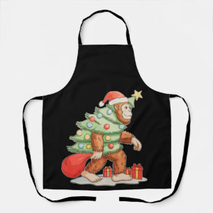 Bigfoot Sasquatch Christmas Tree Xmas Lights Apron