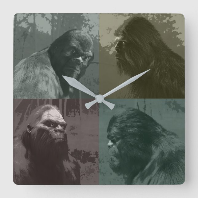BIGFOOT SASQUATCH COLLAGE CUT-OUT EFFECT SQUARE WALL CLOCK (Front)