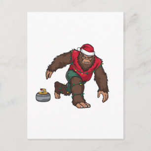 Bigfoot Sasquatch Curling Christmas 2026 Holiday Postcard