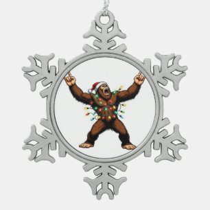 Bigfoot Sasquatch Devil Horns Christmas 2026 Rock  Snowflake Pewter Christmas Ornament