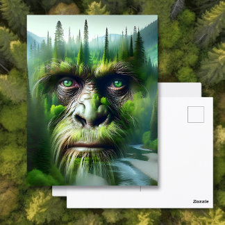 Bigfoot Sasquatch Double Exposure with Forest Postcard
