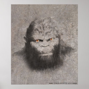 BIGFOOT SASQUATCH DRAWING PORTRAIT ORANGE EYES POSTER