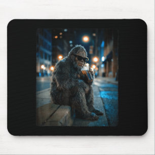 Bigfoot sasquatch drinking iced coffee funny anima mouse pad