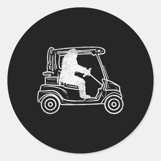 Bigfoot Sasquatch Driving Golf Cart Funny Golfing  Classic Round Sticker (Front)