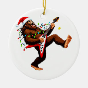 Bigfoot Sasquatch Electric Guitar Christmas 2026 Ceramic Ornament