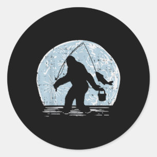 Bigfoot Sasquatch Fishing Moon Funny Fisherman Ang Classic Round Sticker