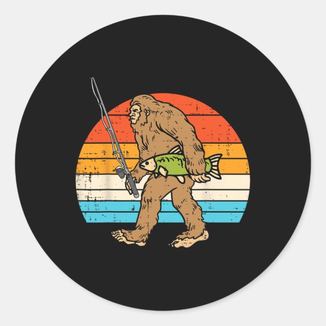 Bigfoot Sasquatch Fishing Retro Fisherman Men Wome Classic Round Sticker (Front)