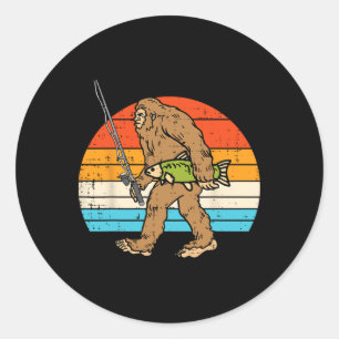Bigfoot Sasquatch Fishing Retro Fisherman Men Wome Classic Round Sticker