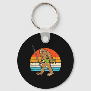Bigfoot Sasquatch Fishing Retro Fisherman Men Wome Key Ring