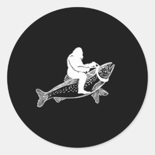 Bigfoot Sasquatch Fly Fishing Trout Fisherman Vint Classic Round Sticker