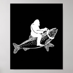 Bigfoot Sasquatch Fly Fishing Trout Fisherman Vint Poster