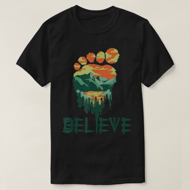 Bigfoot Sasquatch Foot Yeti Believe Camping Hiking T-Shirt (Design Front)