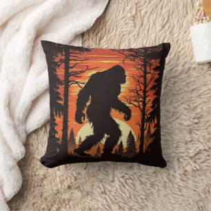 Bigfoot Sasquatch Forest Sunset Cushion